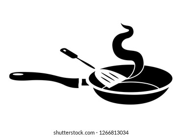 Black sketched cast-iron frying pan with the slogan - Let's Cook Together - Vector,frying pan isolated on white background