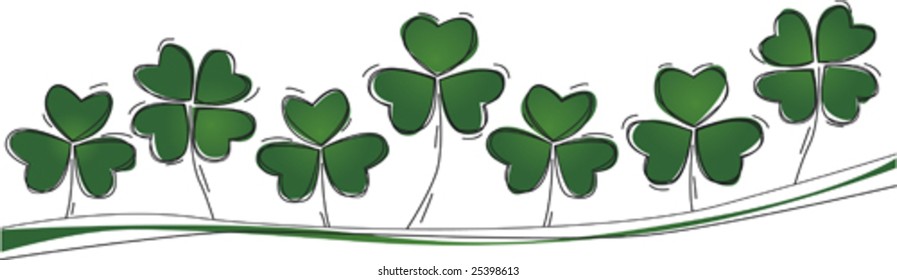 Black sketched clovers in a row
