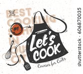Black sketched cooking apron with lettering - Let's Cook