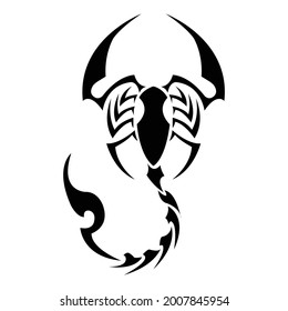 Black sketchy scorpion. Sharp claws and tail. Simple linear style for icons, tattoo or logo. The isolated object on a white background. Vector illustration