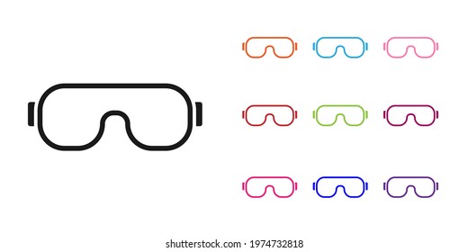Black Ski goggles icon isolated on white background. Extreme sport. Sport equipment. Set icons colorful. Vector