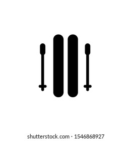 Black Ski and sticks icon isolated on white background. Extreme sport. Skiing equipment. Winter sports icon. Set icons colorful square buttons. Vector Illustration