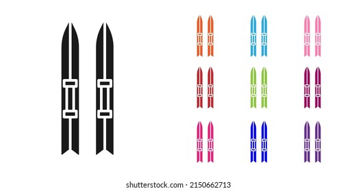 Black Ski And Sticks Icon Isolated On White Background. Extreme Sport. Skiing Equipment. Winter Sports Icon. Set Icons Colorful. Vector