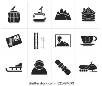 Black Ski Track and sport icons - vector icon set