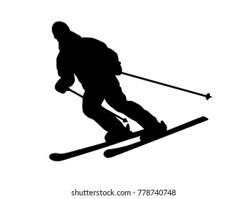 Black skiing silhouetts isolated on white background. Art vector illustration.
