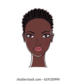 Black skin afro woman face. Vector illustration.