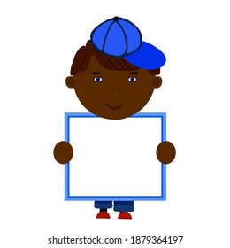 Black skin boy in medical mask with square frame
