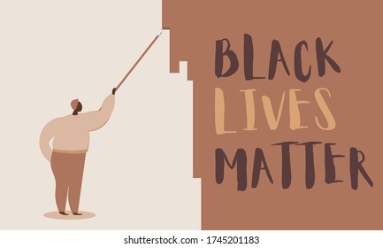 Black skin men on the wall paint with the text "Black Lives Matter". Vector illustration.
