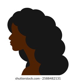 black skin woman with curly hair, silhouette of woman with curly hair, vector