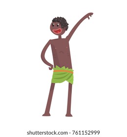 Black skinned man aborigine posing with hand up