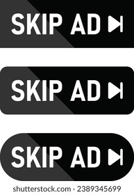 Black Skip advertisement button, web icons collection isolated on the white background. Vector illustration