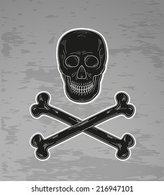 black skull and bones on dark background, vector