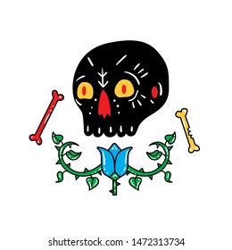 Black skull and bones print