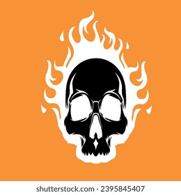black skull burning with white flames