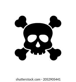 Black Skull with Crossbones for Celebration Halloween Silhouette Icon. Skeleton Face with Cross Bones Glyph Pictogram. Danger, Poison, Toxic, Biohazard Concept Icon. Isolated Vector Illustration.
