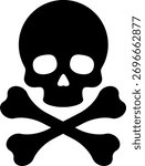 Black skull and crossbones flat vector icon representing danger, warning, or toxic symbol.