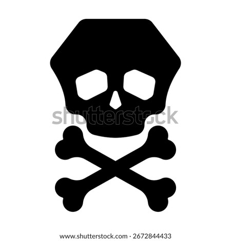 Black skull and crossbones icon isolated. Simple danger sign, toxic warning, pirate symbol, poison emblem. Minimal silhouette illustration for caution, hazard, safety design.