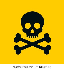 Black skull and crossbones symbol on a yellow background, a classic image to represent poison or danger.