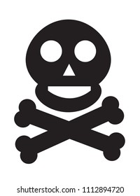 Black skull and crossbones. Vector cartoon illustration