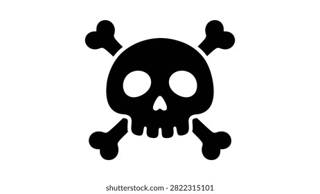 black skull with crossbones vector icon danger warning sign poison death skull silhouette pirate symbol halloween horror human skeleton face isolated white background design