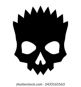 Black skull with crossed bones icon illustration. Comic style. T-shirt print for Horror or Halloween. Hand drawing illustration isolated on white background. Vector EPS 10.