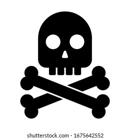 Black skull with crossed bones. Symbol of danger, death, poison, risk or pirates. Simple flat vector icon.