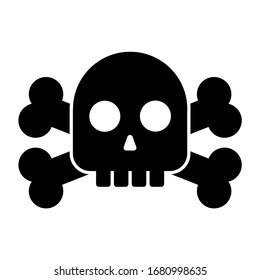 Black skull with crossed bones. Symbol of danger, death, poison, risk or pirates. Simple flat vector icon.