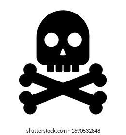 Black skull with crossed bones. Symbol of danger, death, poison, risk or pirates. Simple flat vector icon.