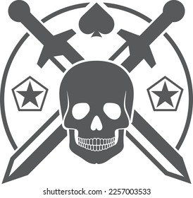 Black skull with crossed logo. Fighter round logo
