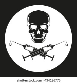 Black skull with crossed syringes beneath For drug and medicine posters vector illustration eps image logo black silhouette emblem jpg