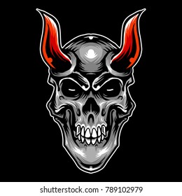 black skull devil with horn scary artwork t-shirt
