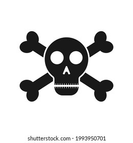 Black skull head icon. pirate sign, danger sign. flat design vector illustration isolated on white background.
