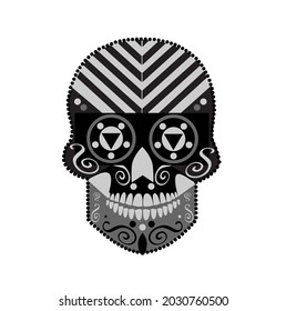Black skull icon with geometric details isolated on white background