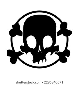 Black skull icon illustration. Comic style. T-shirt print for Horror or Halloween. Hand drawing illustration isolated on white background. Vector EPS 10