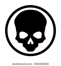 Black skull icon illustration. Comic style. T-shirt print for Horror or Halloween. Hand drawing illustration isolated on white background. Vector EPS 10