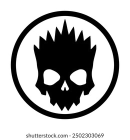 Black skull icon illustration. Comic style. T-shirt print for Horror or Halloween. Hand drawing illustration isolated on white background. Vector EPS 10
