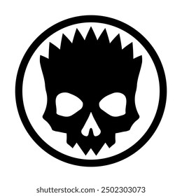 Black skull icon illustration. Comic style. T-shirt print for Horror or Halloween. Hand drawing illustration isolated on white background. Vector EPS 10