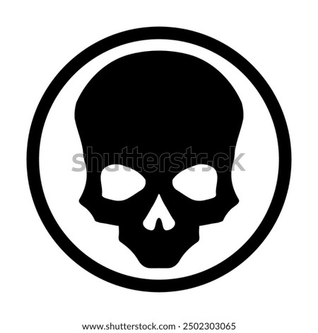Black skull icon illustration. Comic style. T-shirt print for Horror or Halloween. Hand drawing illustration isolated on white background. Vector EPS 10