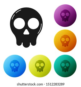 Black Skull icon isolated on white background. Happy Halloween party. Set icons colorful circle buttons. Vector Illustration