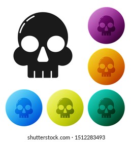Black Skull icon isolated on white background. Happy Halloween party. Set icons colorful circle buttons. Vector Illustration
