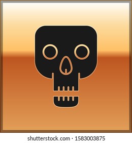 Black Skull icon isolated on gold background. Happy Halloween party.  Vector Illustration