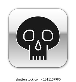 Black Skull icon isolated on white background. Silver square button. Vector Illustration