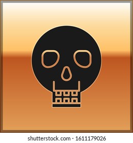 Black Skull icon isolated on gold background. Happy Halloween party.  Vector Illustration