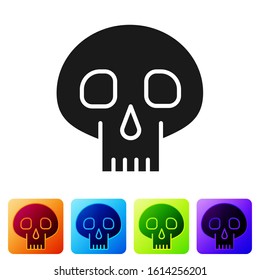 Black Skull icon isolated on white background. Set icons in color square buttons. Vector Illustration