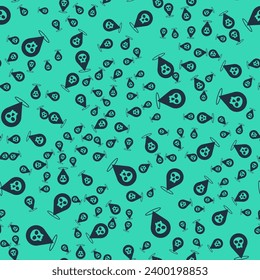 Black Skull icon isolated seamless pattern on green background. Happy Halloween party.  Vector