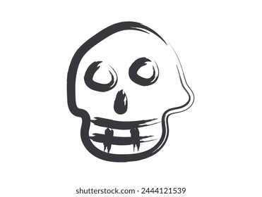 Black skull icon made with brush stroke.