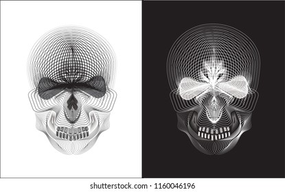 Black and ​white skull lines graphic design 