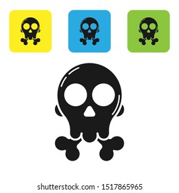 Black Skull on crossbones icon isolated on white background. Happy Halloween party. Set icons colorful square buttons. Vector Illustration