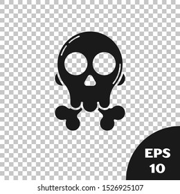 Black Skull on crossbones icon isolated on transparent background. Happy Halloween party.  Vector Illustration