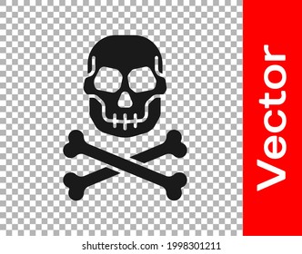 Black Skull on crossbones icon isolated on transparent background. Happy Halloween party.  Vector